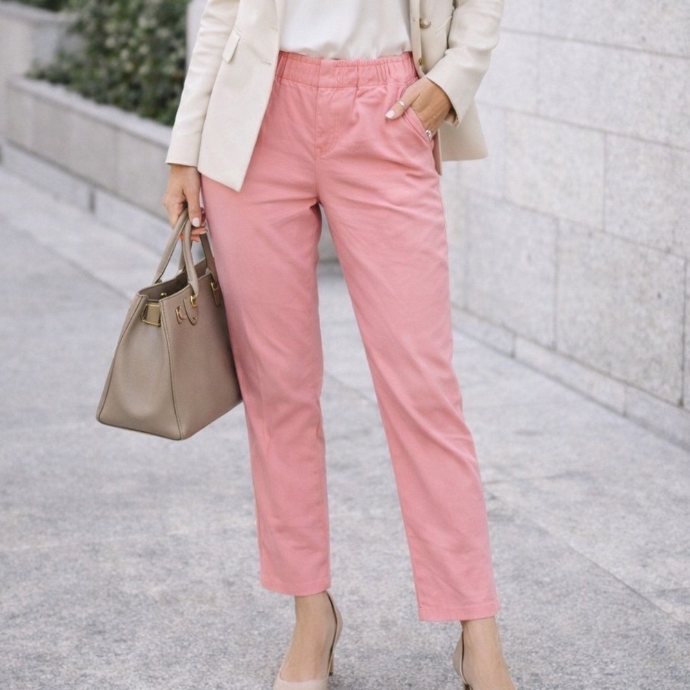 FP1 Anthropologie The Essential Pullon trouser Slacks Pink Small Women's Work‎